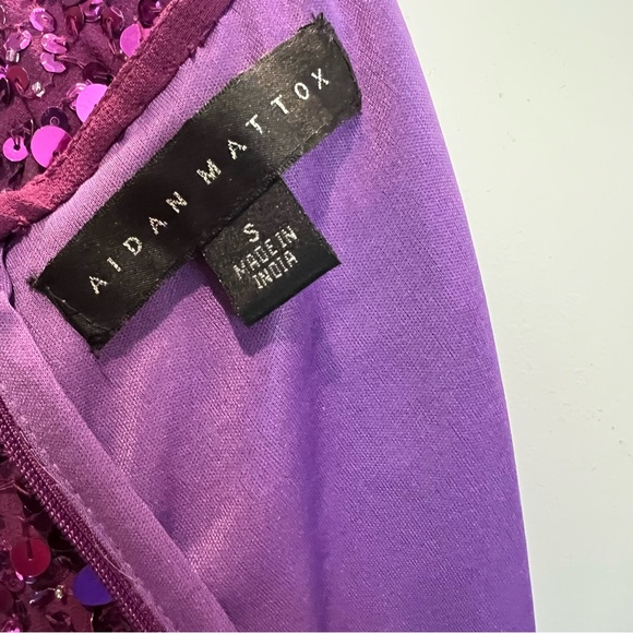 NWT Aidan Mattox Pink Purple Sequin Blouse Shirt Ruched Sleeves V Neck Size S - Picture 7 of 16